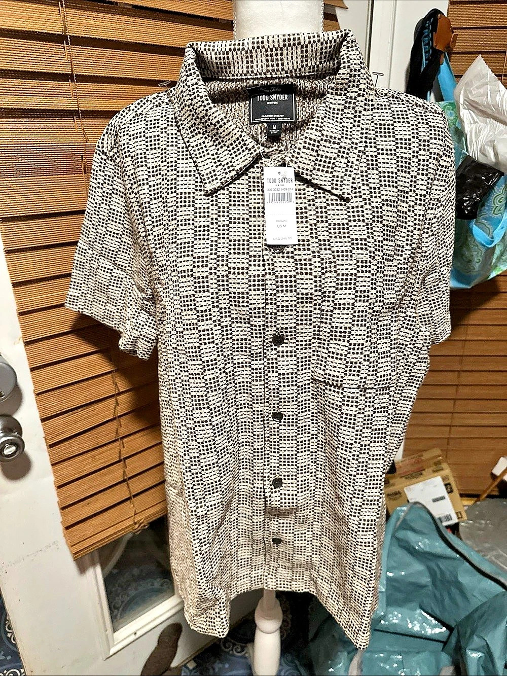 Todd Snyder Beach Walk Men's Geometric Linen Blend Shirt Size Medium NWT